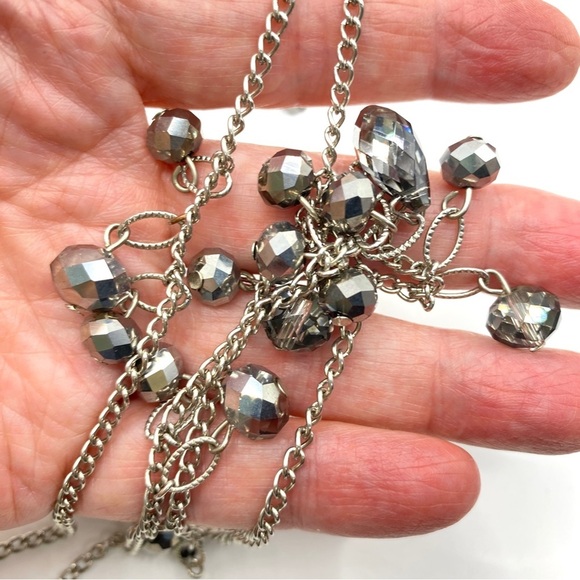 Silver Tone Hematite & Faceted Gass Beads Long Necklace - Picture 8 of 10